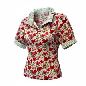 Red & Pink Floral Print Women’s Top • Chic Comfortable Blouse • Vibrant